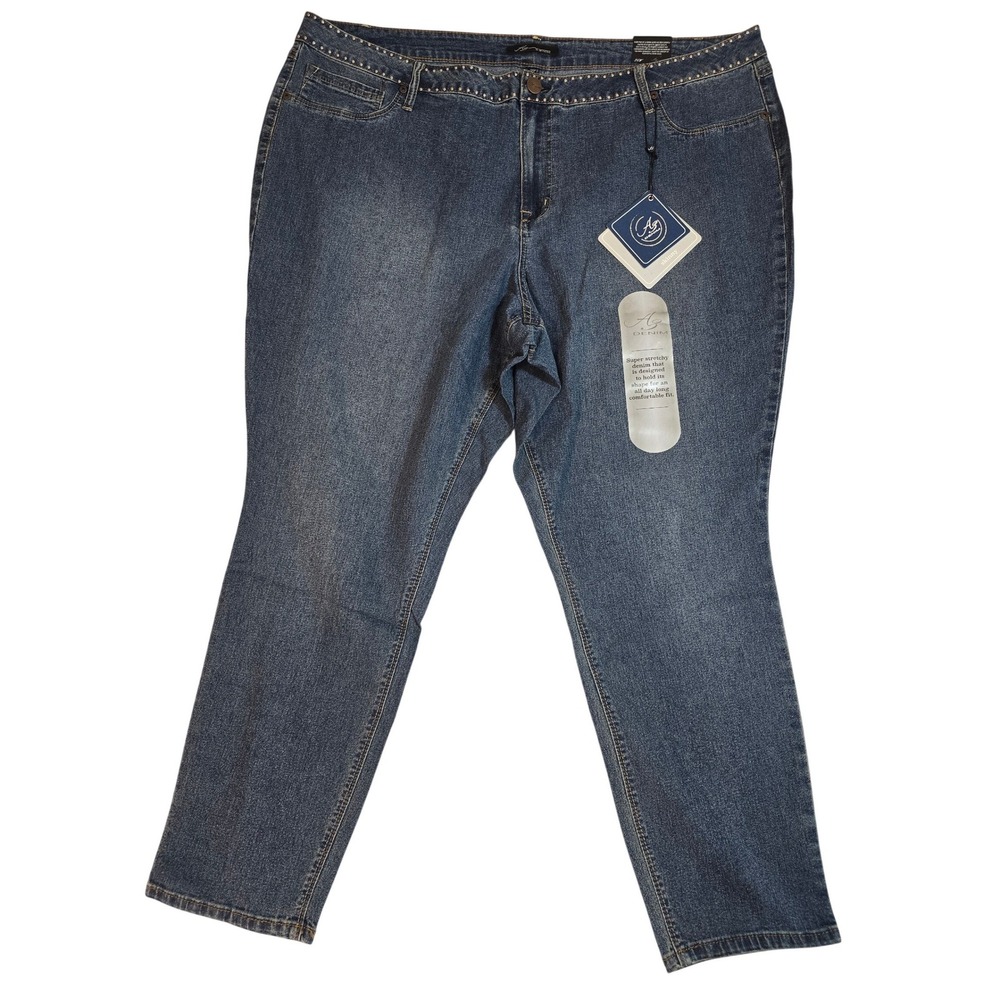 A3 Denim Women's Skinny Jeans Embellished Waist‎ Blue Wash Size 26W NEW